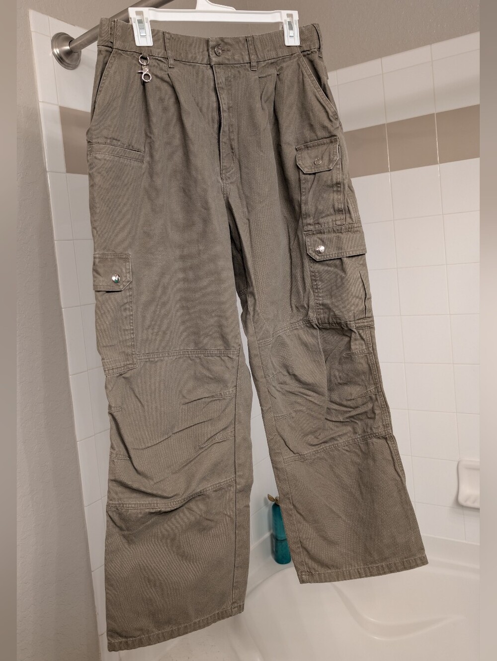 Nunchuck Nabee High Rise Light Gray Straight Uniform Cargo Pants Adjustable V1